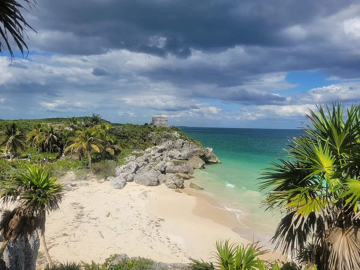 Maya ruins above the beach at Tulum
