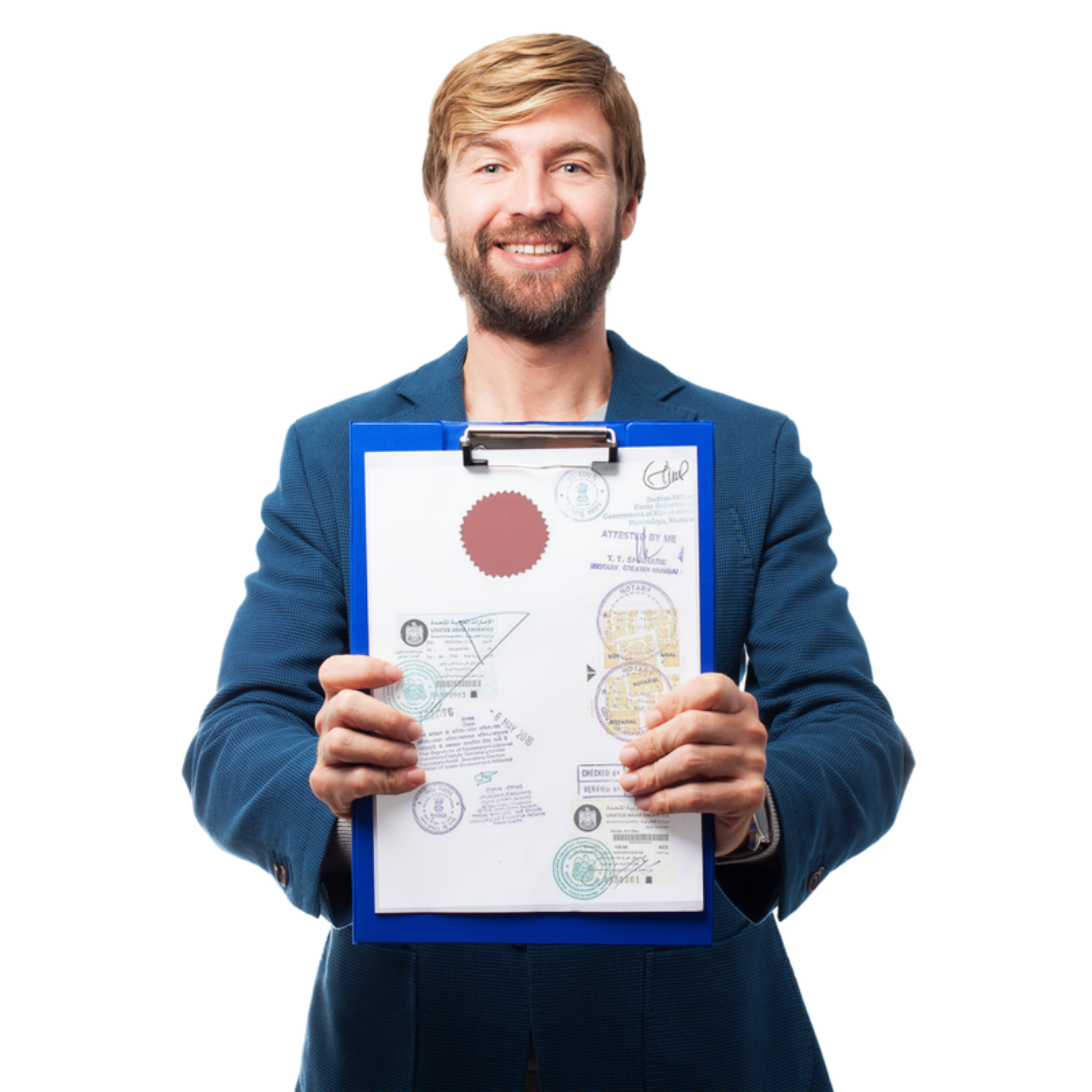 man holding papers infront of him